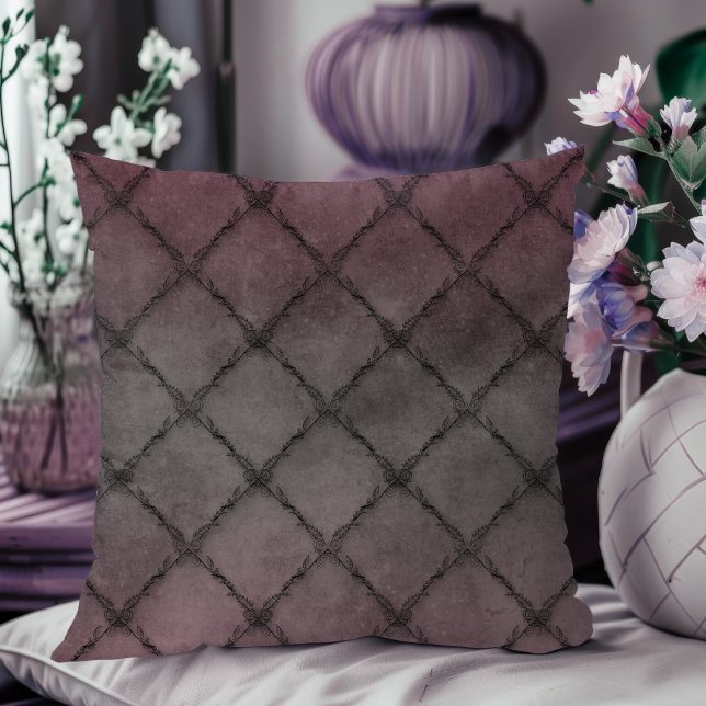 Minimal Vintage Floral Pattern Black Throw Pillow (Creator Uploaded)