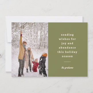 Minimal Vintage Green Typographic Sending Wishes Holiday Card