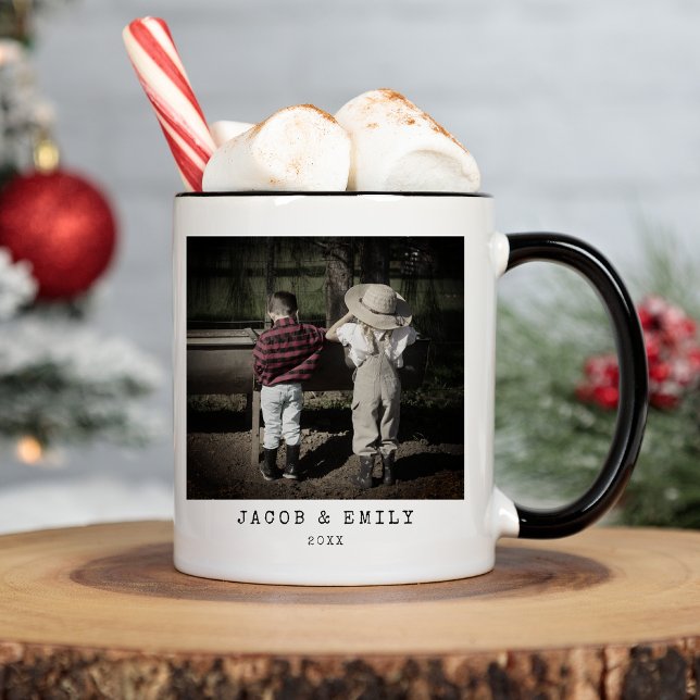 Minimal Vintage One Photo Personalized Christmas Coffee Mug (Creator Uploaded)