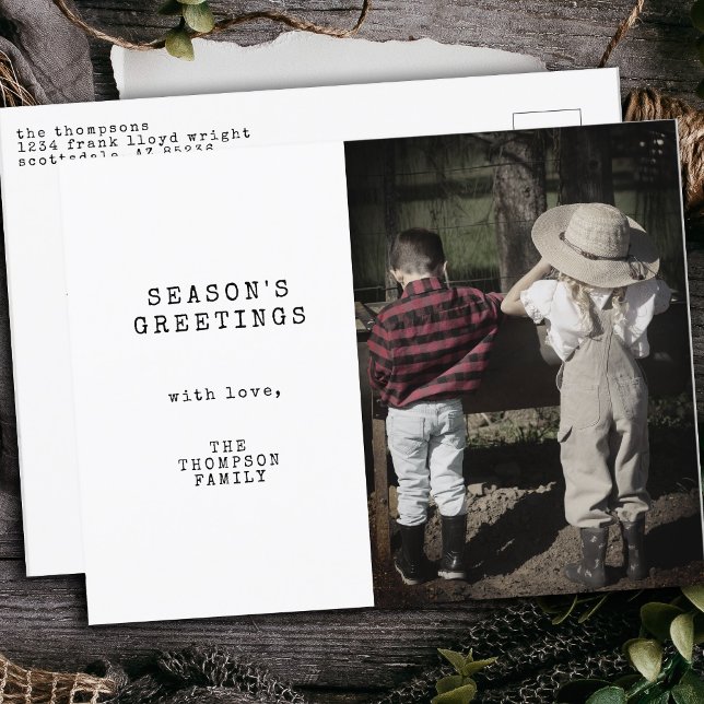 Minimal Vintage One Photo Personalized Christmas Holiday Postcard (Creator Uploaded)