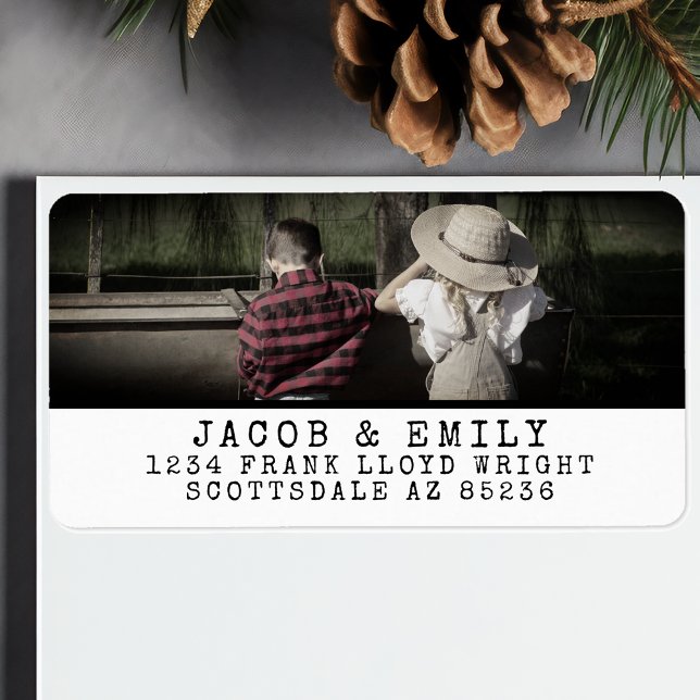 Minimal Vintage One Photo Personalized Christmas Label (Creator Uploaded)