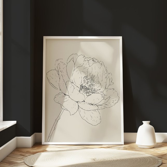 Minimal Vintage Peony Floral Line Art Black Cream Poster (Creator Uploaded)