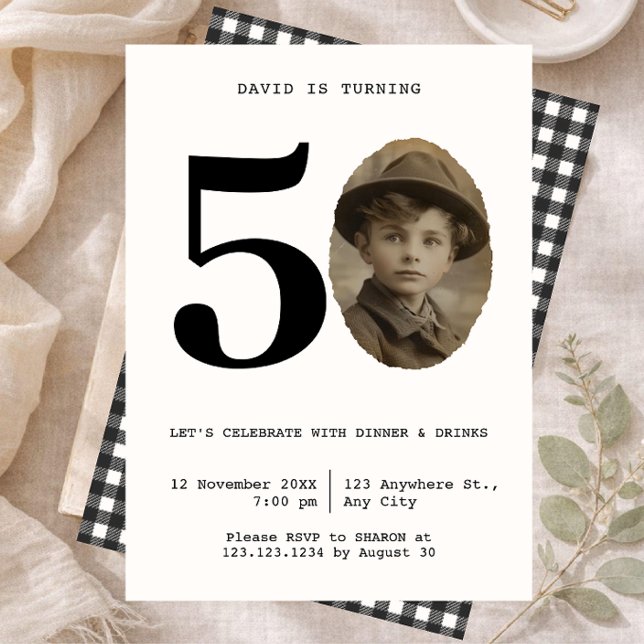 Minimal  vintage Photo 50th Birthday Invitation (Creator Uploaded)