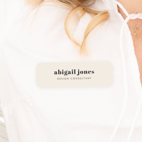 Minimal Vintage Retro Organic Natural Cream Name Tag