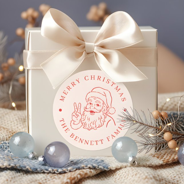 Minimal Vintage Santa Merry Christmas Classic Round Sticker (Creator Uploaded)