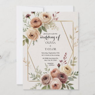 Minimal Vintage Watercolor Flowers Wedding Invitation