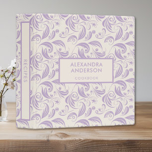 Minimal Violet Botanical Leaves Pattern Swirl 3 Ring Binder