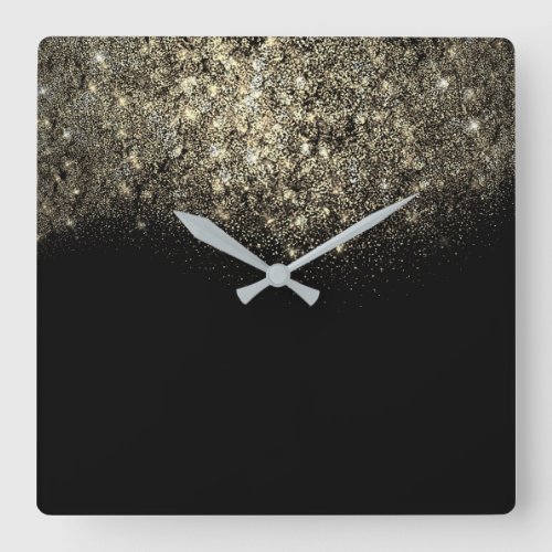 Minimal Vip Black Glitter Confetti Sepia Gold Square Wall Clock