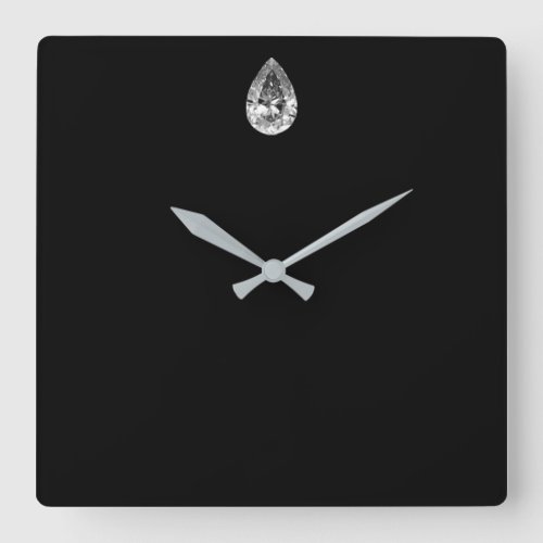 Minimal Vip Black Silver Diamond Graphite Metallic Square Wall Clock