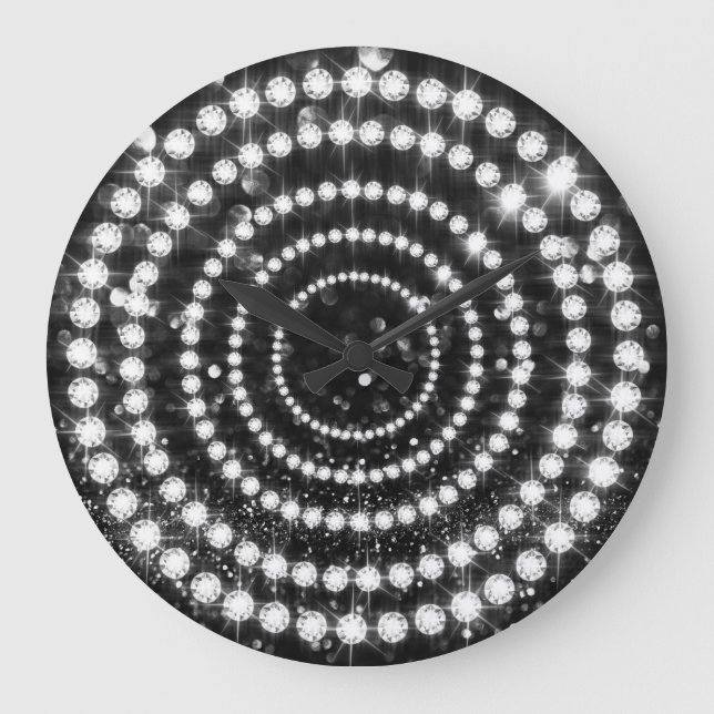 Minimal Vip Black Silver Diamond Infinity Gemmes Large Clock (Front)