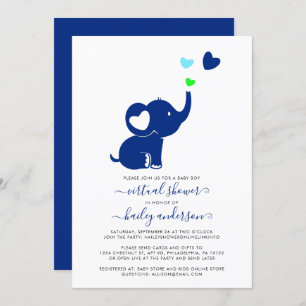 Minimal Virtual Baby Shower Blue Boy Elephant Invitation