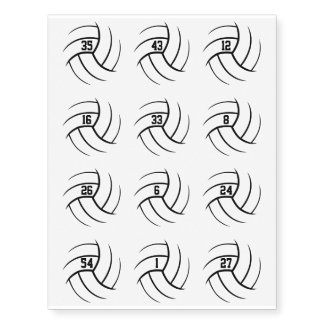 minimal volleyballs w jersey numbers set of 12 temporary tattoos