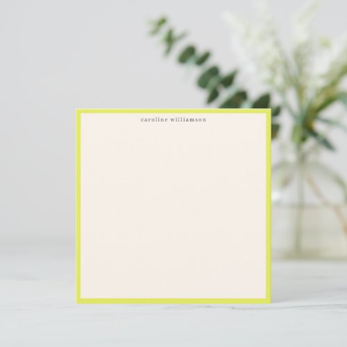 Minimal Wasabi Yellow Border Name Stationery Cute Note Card