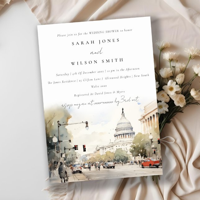 Minimal Washington DC Watercolor Wedding Shower Invitation (Creator Uploaded)