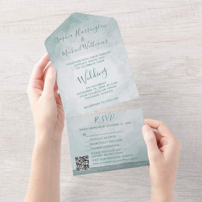 Minimal Watercolor All in One Wedding Invite  (Tearaway)