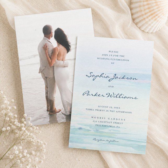 Minimal Watercolor Beach Wedding Invitation (Creator Uploaded)