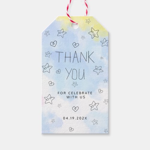 Minimal Watercolor Blue Thank You Baby Shower  Gift Tags