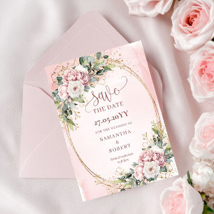 Minimal Watercolor Blush Pink Flowers Save The Dat Date