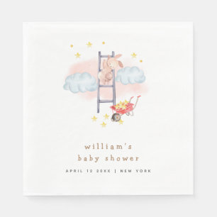 Minimal Watercolor Boho Bunny Stars Baby Shower Napkins