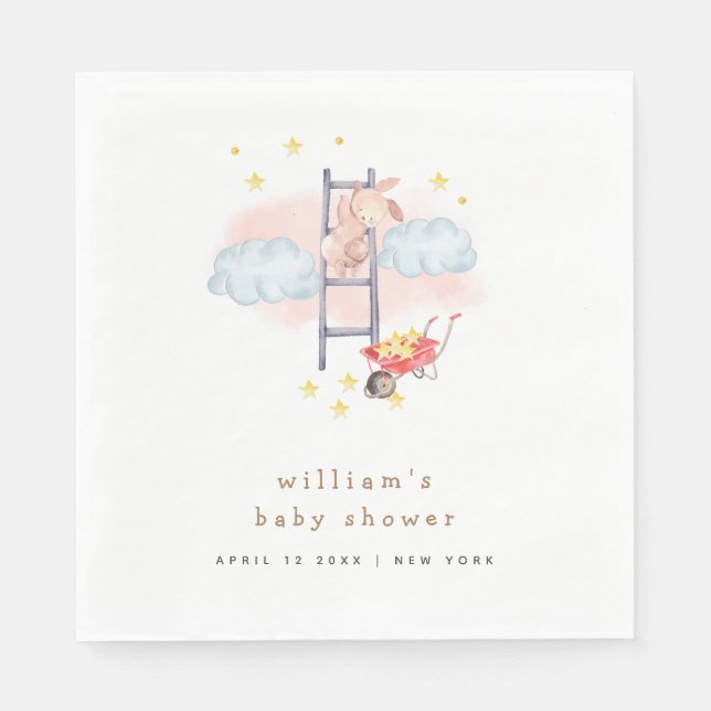 Minimal Watercolor Boho Bunny Stars Baby Shower Napkins (Front)