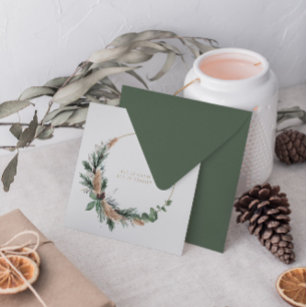 Minimal Watercolor Botanical Christmas Wreath Holiday Card