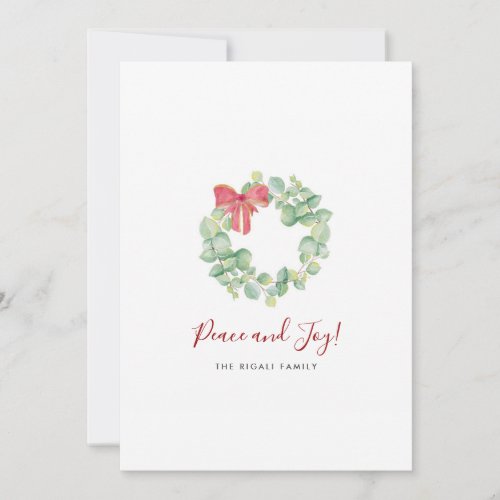 Minimal Watercolor Botanical Wreath Red Christmas Holiday Card