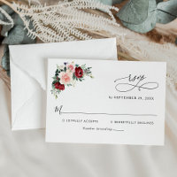 Minimal Watercolor Burgundy Blush Flowers Wedding