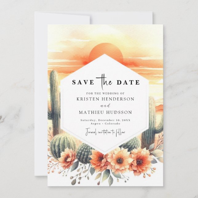 Minimal Watercolor Cactus Wedding Save The Date (Front)