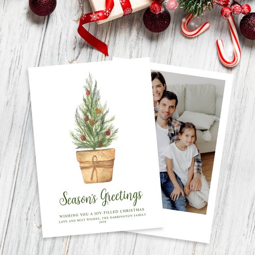 Minimal Watercolor Christmas Tree Photo Holiday Card
