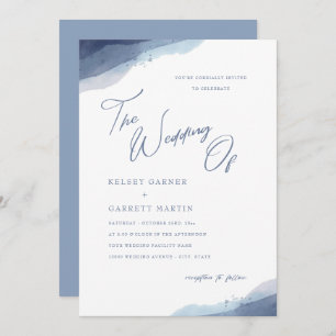Minimal Watercolor Dusty Blue Calligraphy Wedding Invitation