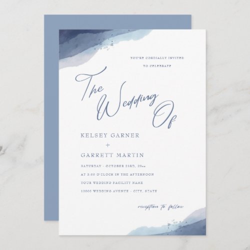 Minimal Watercolor Dusty Blue Calligraphy Wedding  Invitation