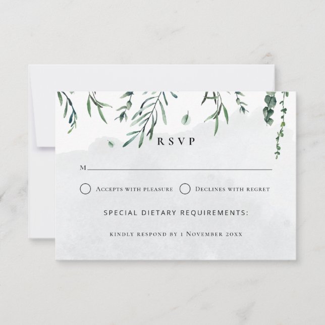 Minimal Watercolor Falling Leaves Wedding RSVP Card (Front)