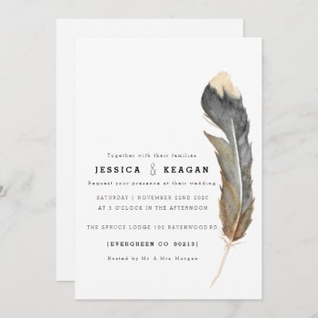 Minimal Watercolor Feather Rehearsal Dinner Invite by RedefinedDesigns at Zazzle