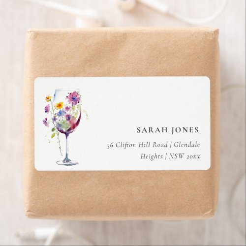 Minimal Watercolor Floral Wine Glass Address Label