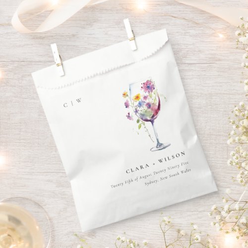 Minimal Watercolor Floral Wine Glass Wedding Favor Bag