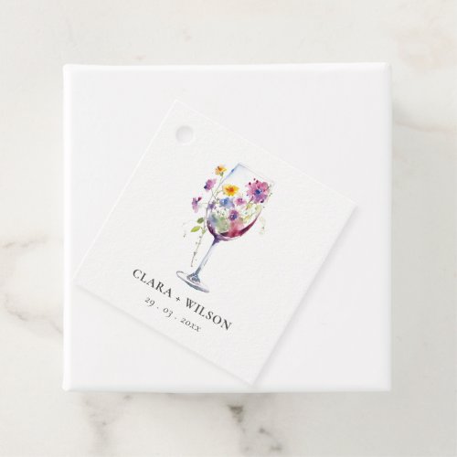 Minimal Watercolor Floral Wine Glass Wedding Favor Tags