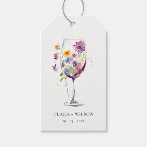 Minimal Watercolor Floral Wine Glass Wedding Gift Tags