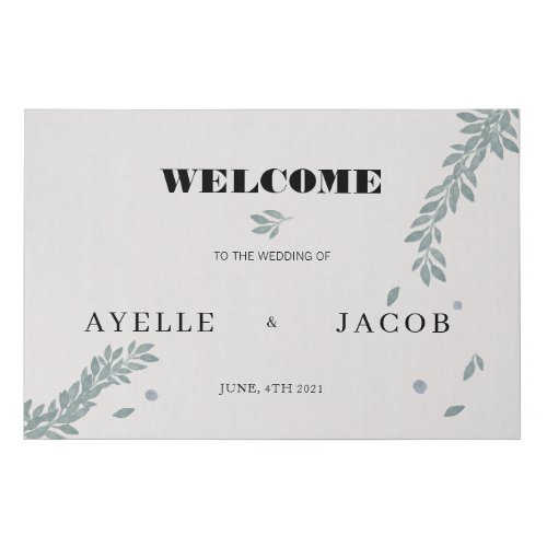 Minimal Watercolor Foliage Wedding Welcome Sign Faux Canvas Print