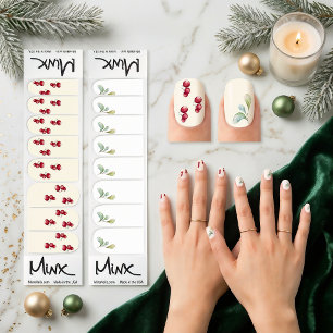 Minimal Watercolor Holly Berries Christmas Minx Nail Art