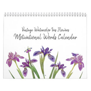 Minimal Watercolor Iris Flowers Motivational Words Calendar