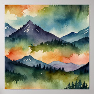 Minimal Watercolor Mountain Landscape Poster