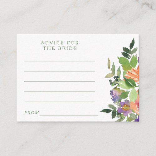 Minimal Watercolor Orange Floral Advice for Bride Enclosure Card