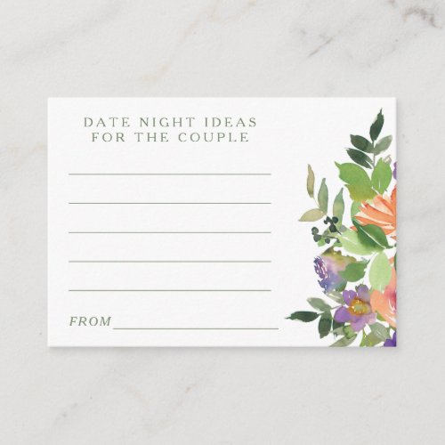 Minimal Watercolor Orange Floral Date Night Ideas Enclosure Card