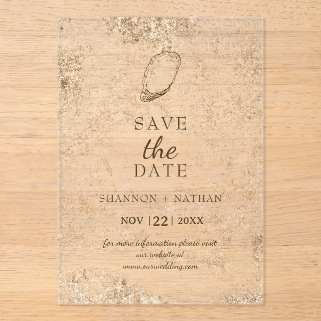 Minimal Watercolor Oyster Beach Save the Date (Front)