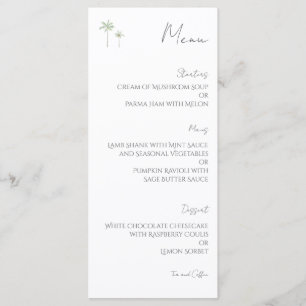 Minimal Watercolor Palm Tree Wedding Menu