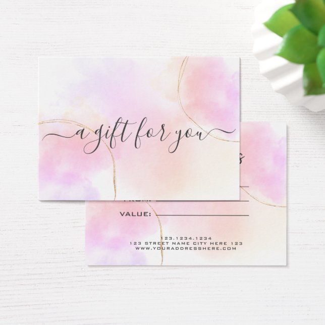 Minimal watercolor pink gold chic Gift Certificate (Desk)