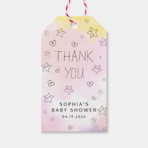 Minimal Watercolor Pink Thank You Baby Shower Gift Tags