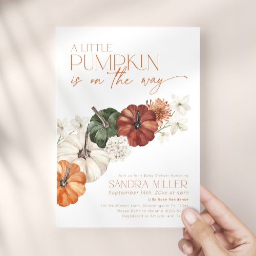 Minimal Watercolor Pumpkin Baby Shower Invitation