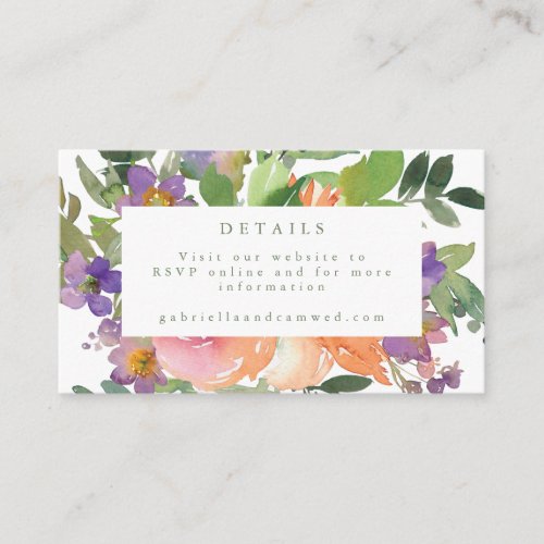 Minimal Watercolor Purple Floral Wedding Website Enclosure Card