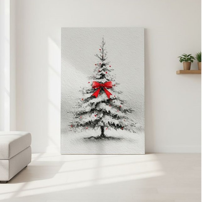 Minimal Watercolor Snowy Christmas Tree Metal Print (#christmasaesthetic#winterillustration#modernchristmasdecor#redbowchristmastree)